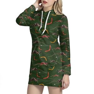 Aboriginal Boomerang And Kangaroo Print Hoodie Dress