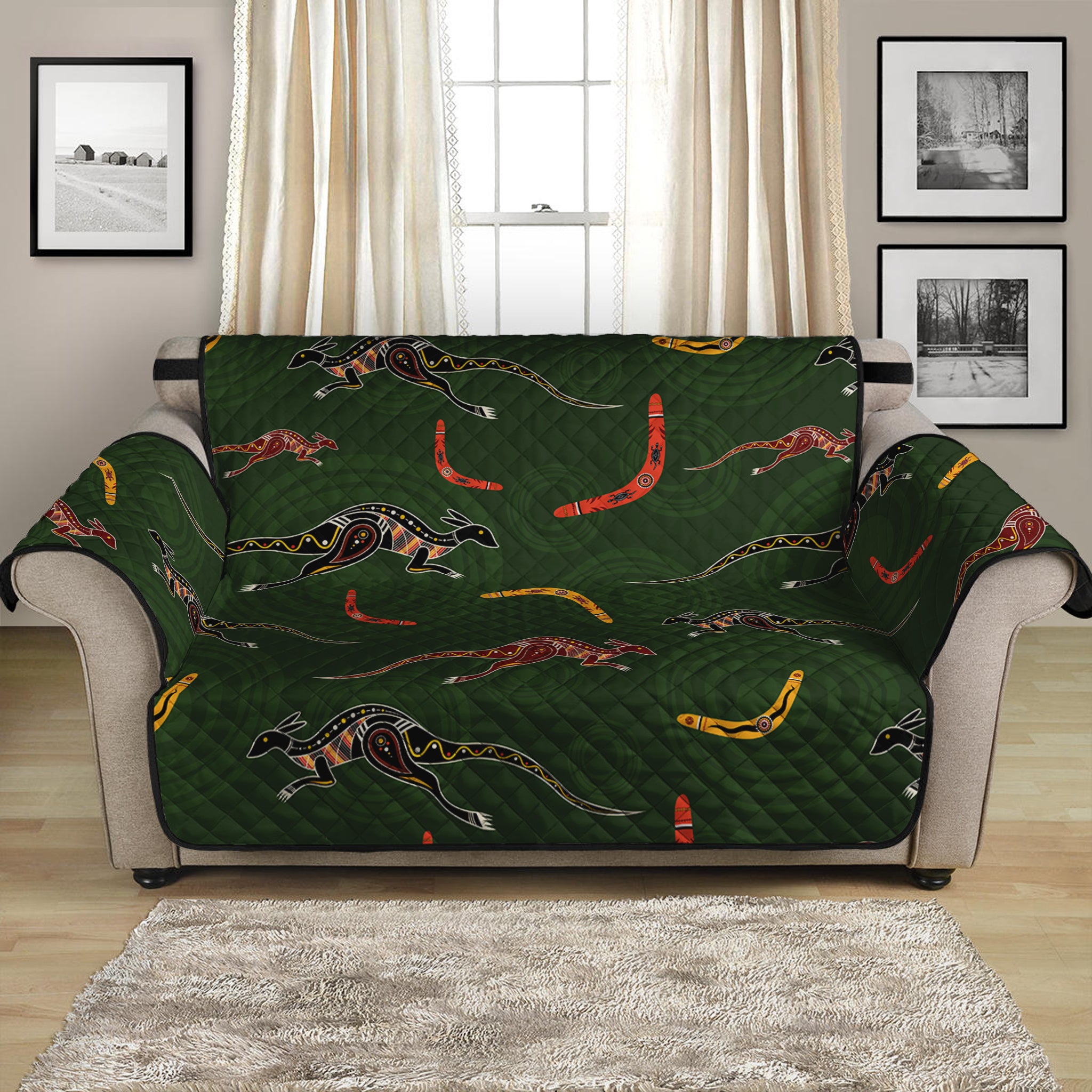 Aboriginal Boomerang And Kangaroo Print Loveseat Protector