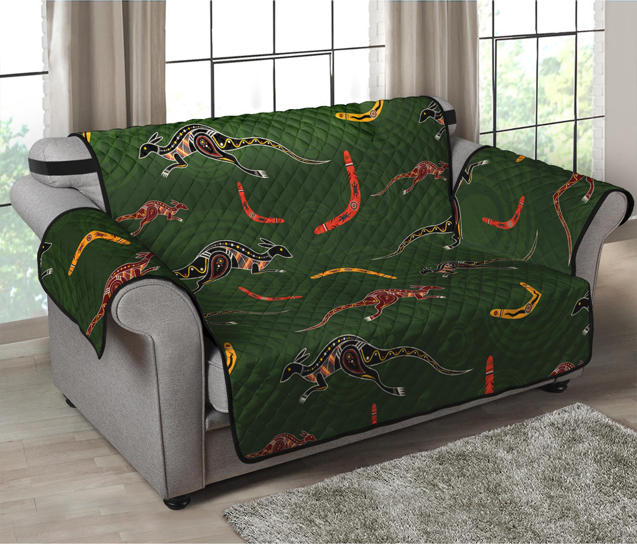 Aboriginal Boomerang And Kangaroo Print Loveseat Protector