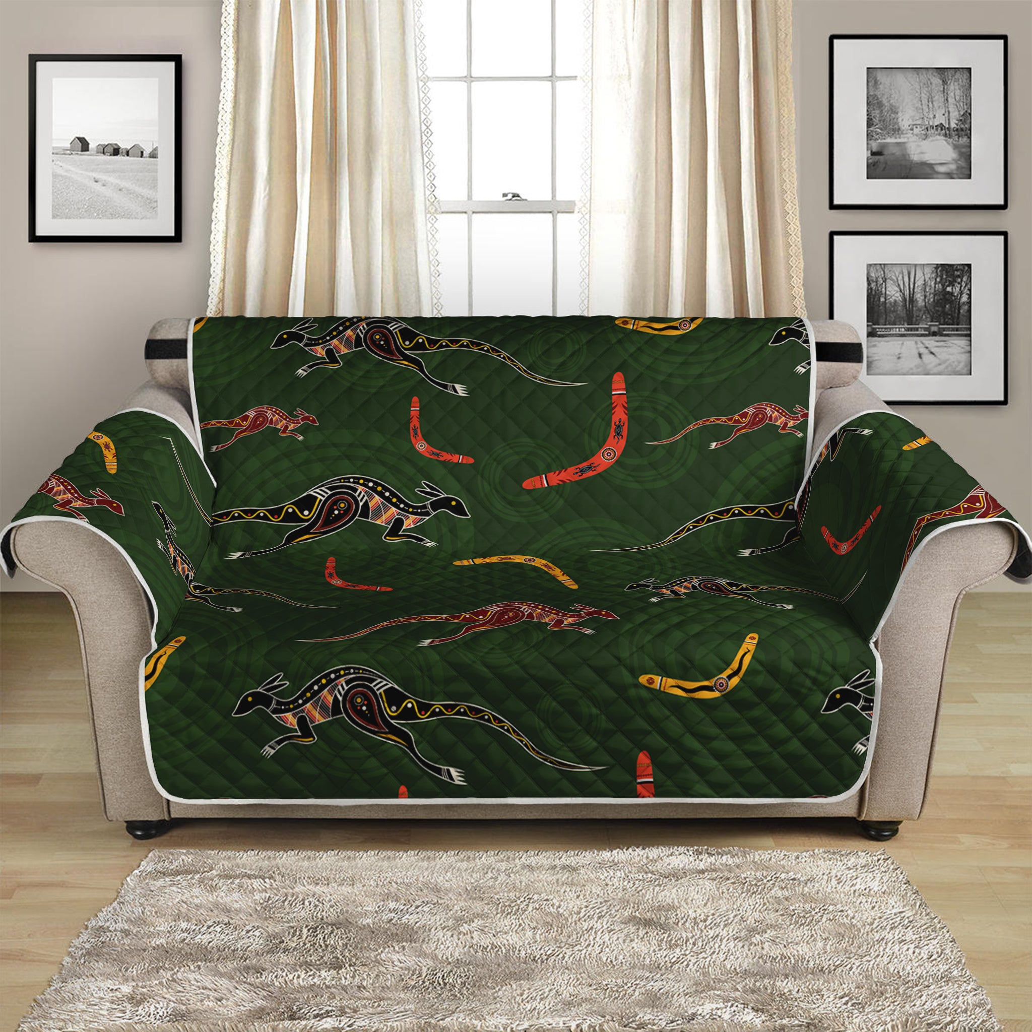 Aboriginal Boomerang And Kangaroo Print Loveseat Protector