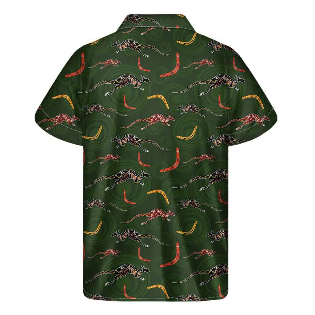 Aboriginal Boomerang And Kangaroo Print Men's Short Sleeve Shirt