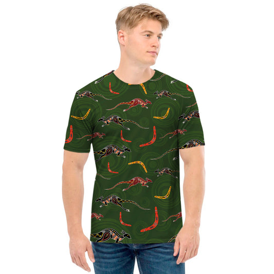 Aboriginal Boomerang And Kangaroo Print Men's T-Shirt