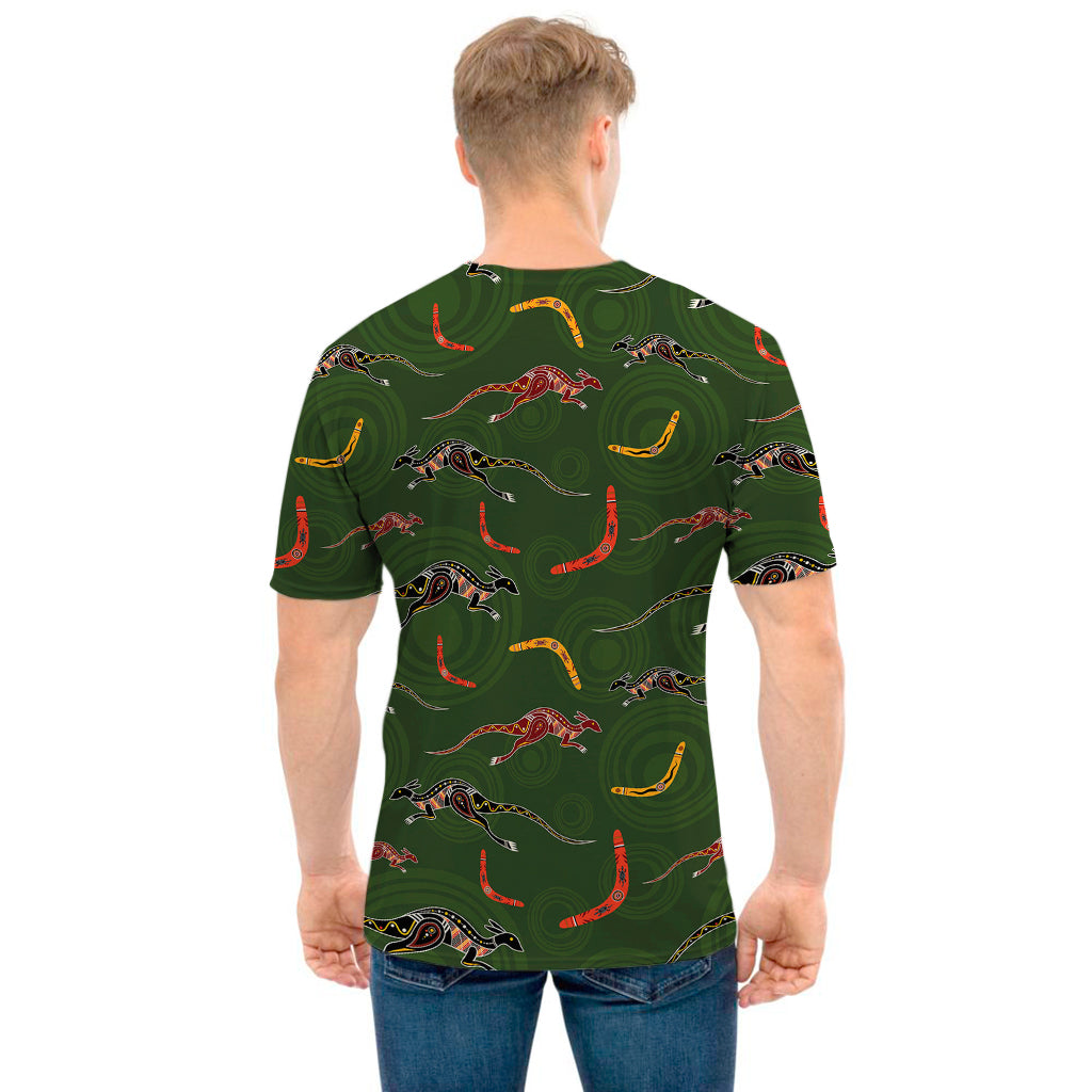 Aboriginal Boomerang And Kangaroo Print Men's T-Shirt