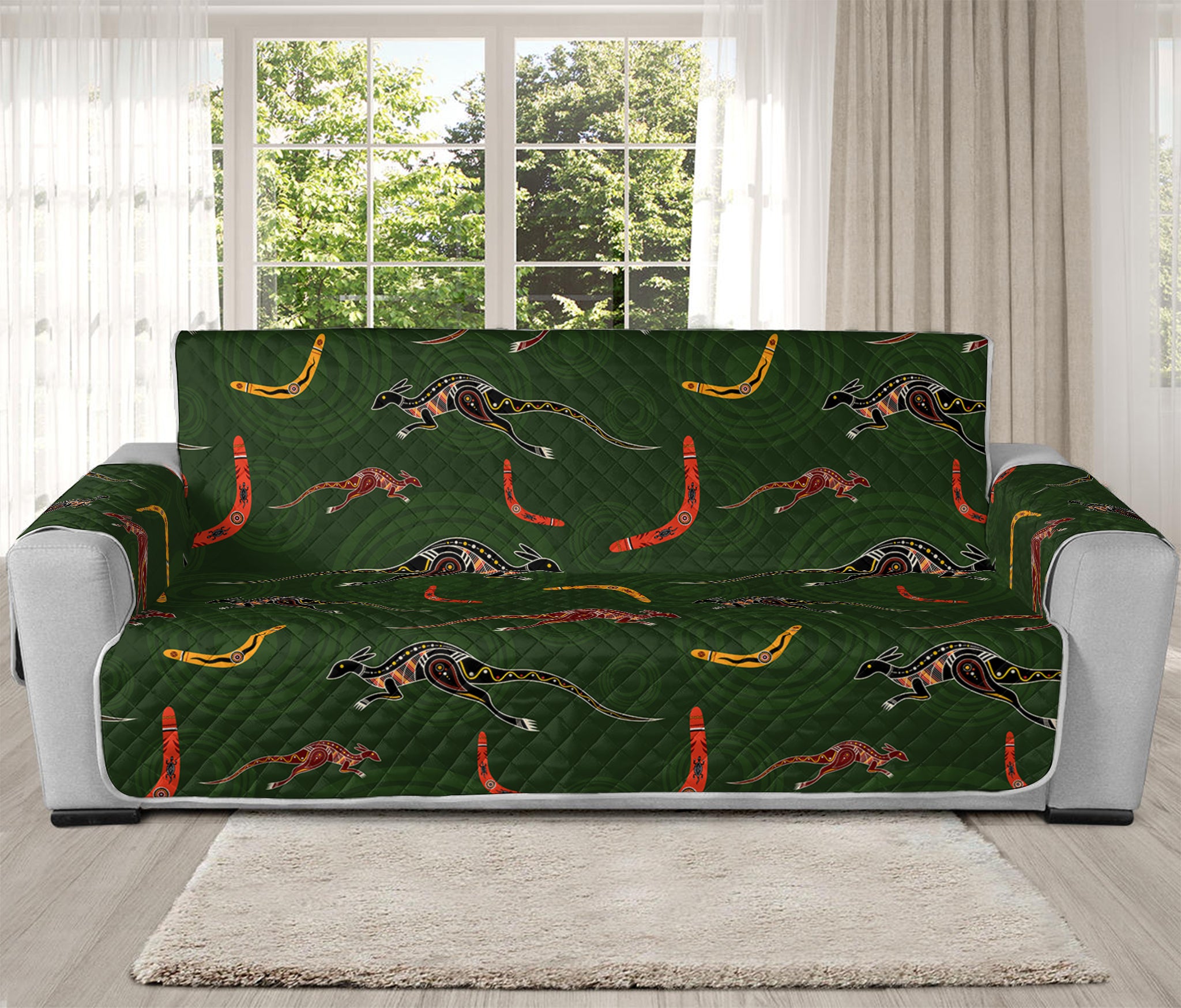 Aboriginal Boomerang And Kangaroo Print Oversized Sofa Protector