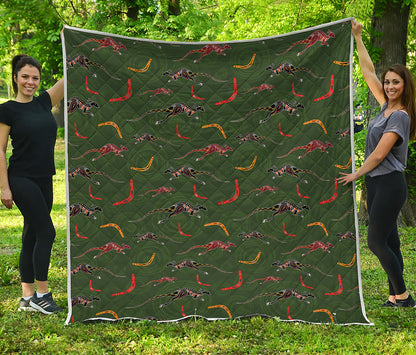 Aboriginal Boomerang And Kangaroo Print Quilt