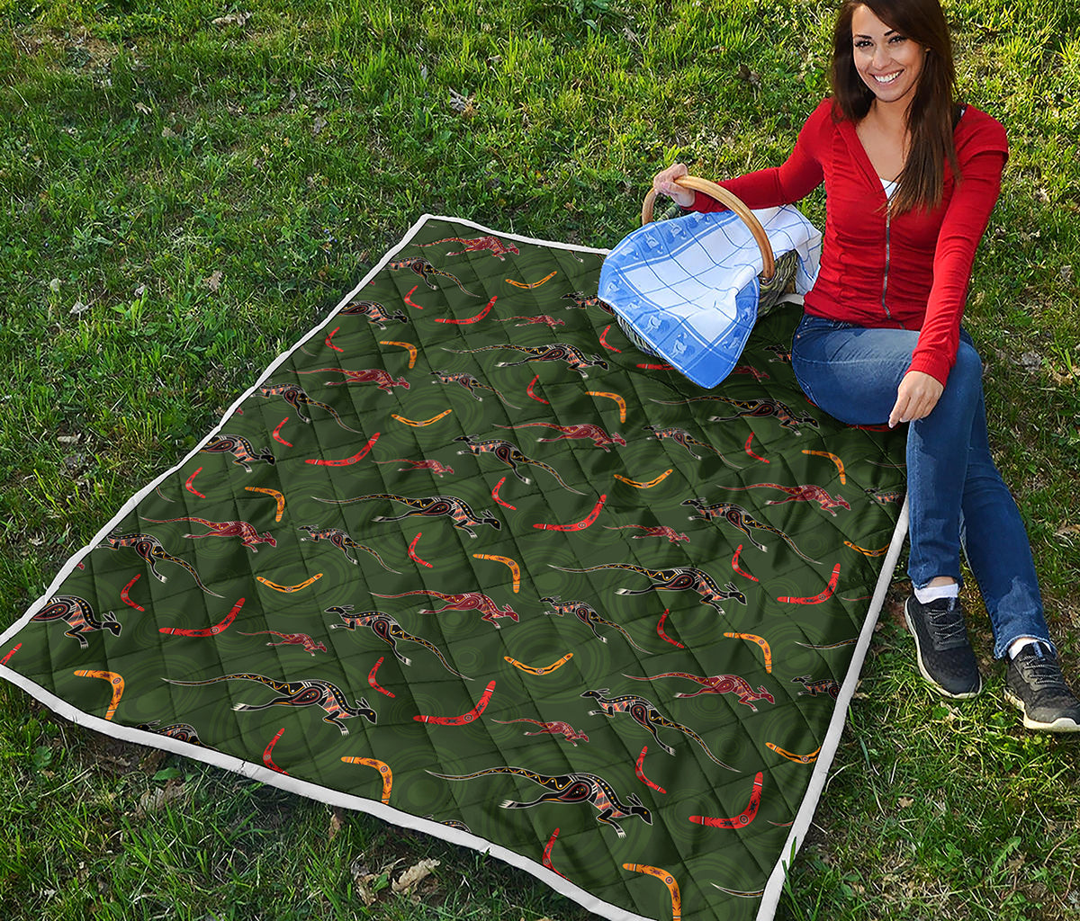 Aboriginal Boomerang And Kangaroo Print Quilt