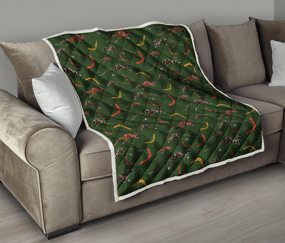 Aboriginal Boomerang And Kangaroo Print Quilt