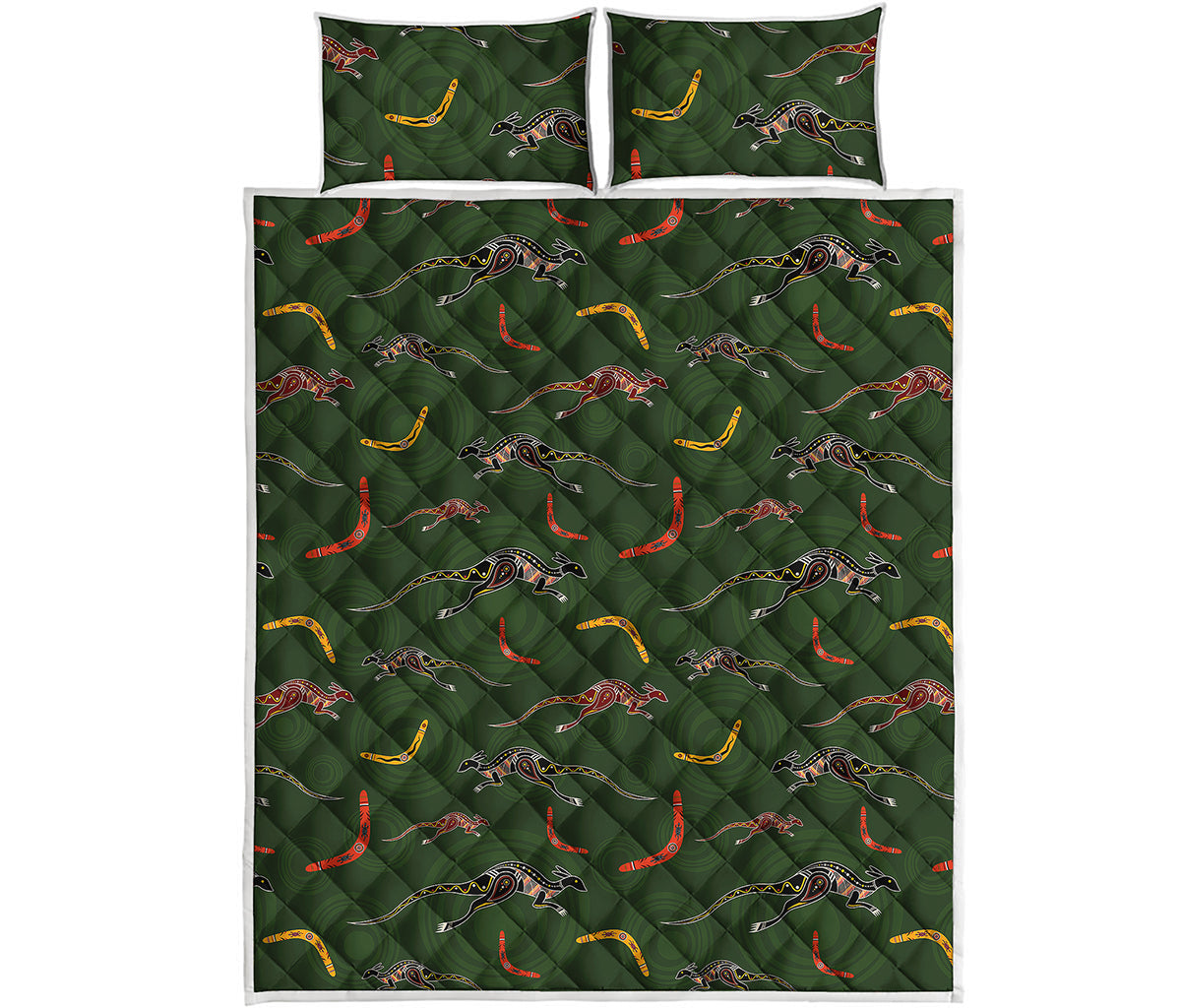 Aboriginal Boomerang And Kangaroo Print Quilt Bed Set