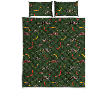 Aboriginal Boomerang And Kangaroo Print Quilt Bed Set