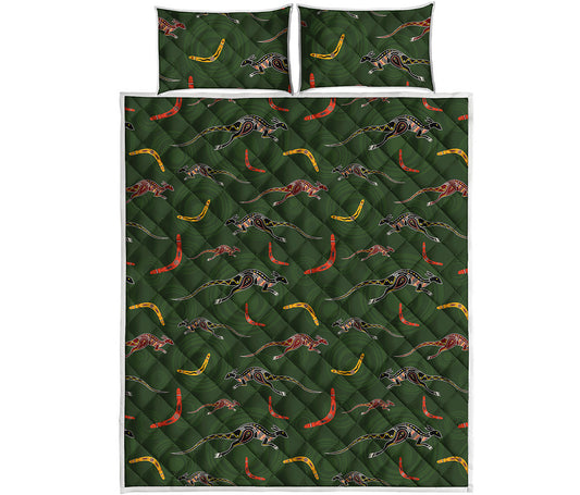 Aboriginal Boomerang And Kangaroo Print Quilt Bed Set