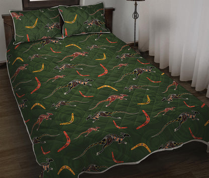 Aboriginal Boomerang And Kangaroo Print Quilt Bed Set