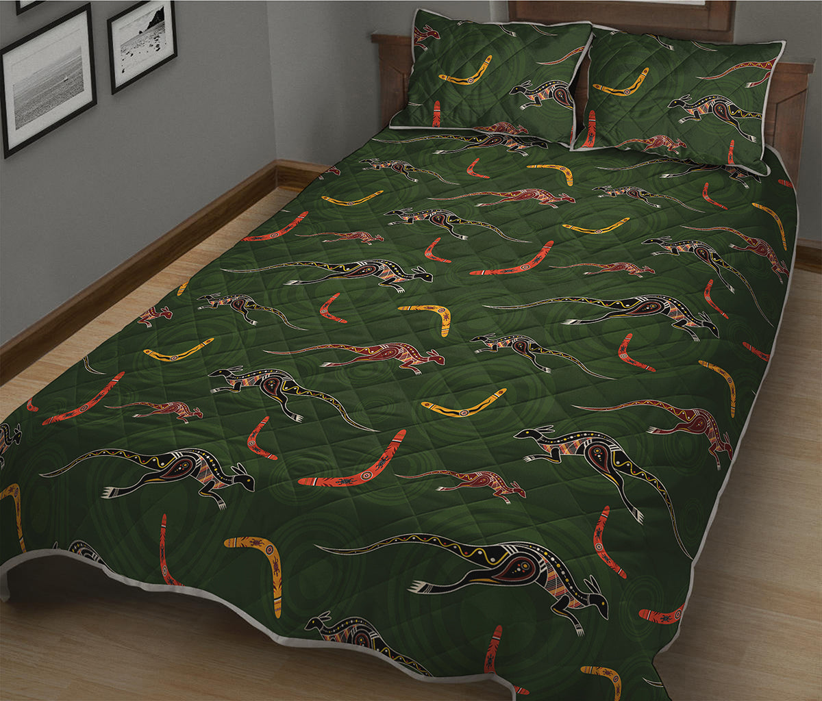 Aboriginal Boomerang And Kangaroo Print Quilt Bed Set
