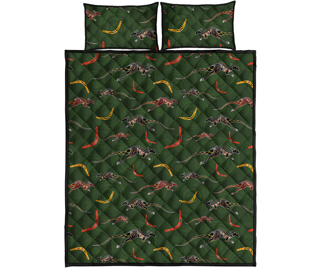 Aboriginal Boomerang And Kangaroo Print Quilt Bed Set