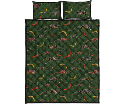 Aboriginal Boomerang And Kangaroo Print Quilt Bed Set