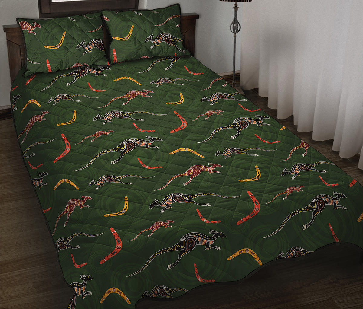 Aboriginal Boomerang And Kangaroo Print Quilt Bed Set
