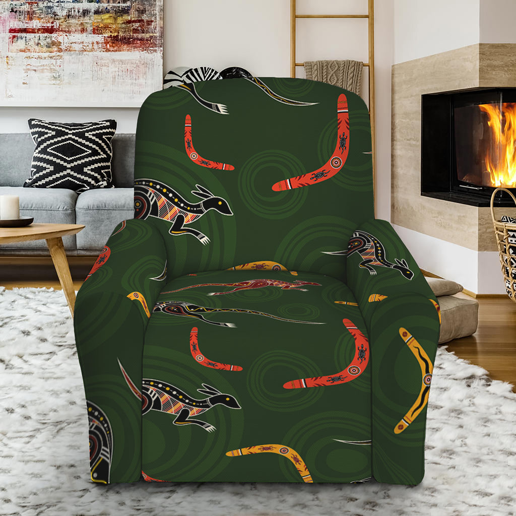 Aboriginal Boomerang And Kangaroo Print Recliner Slipcover