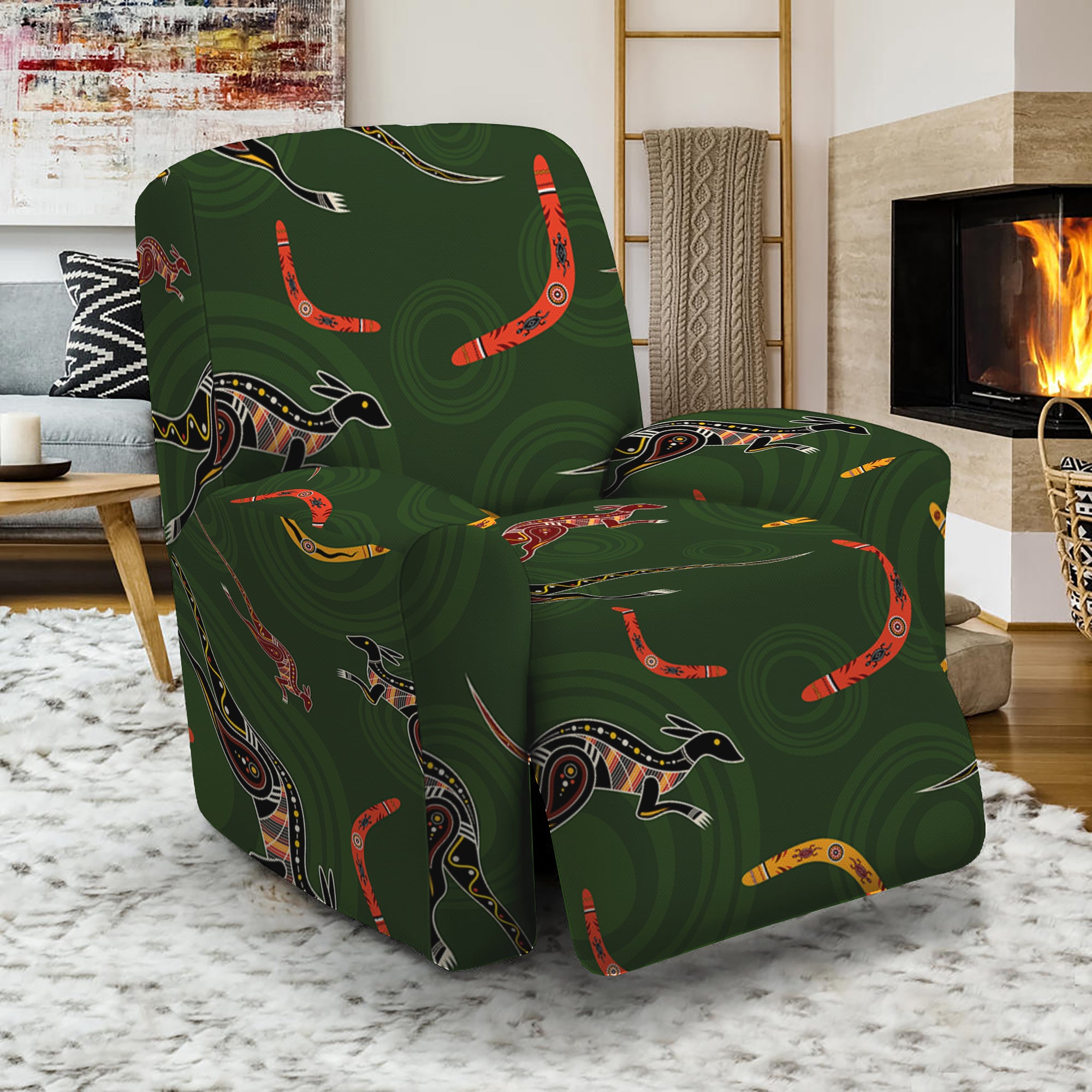 Aboriginal Boomerang And Kangaroo Print Recliner Slipcover