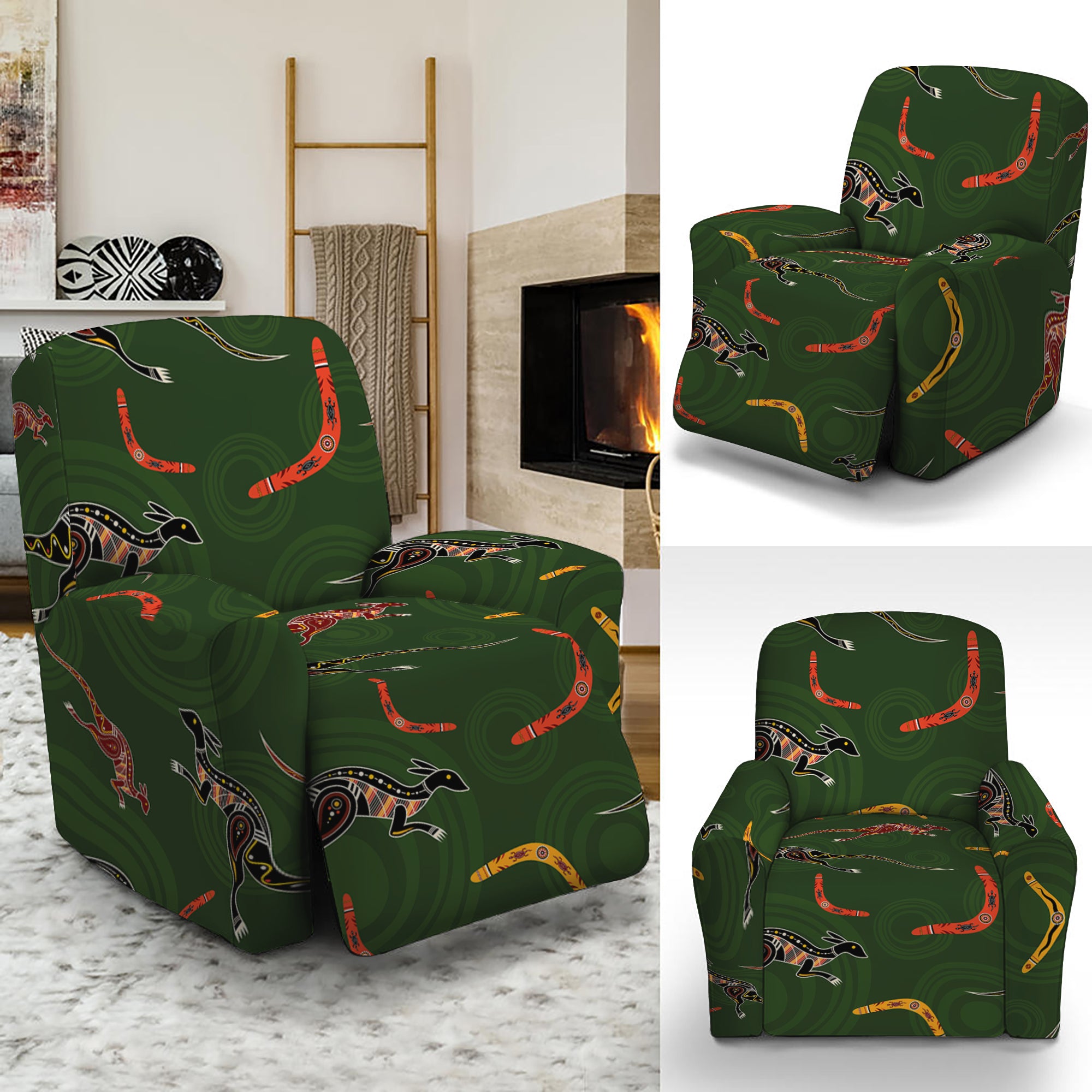 Aboriginal Boomerang And Kangaroo Print Recliner Slipcover