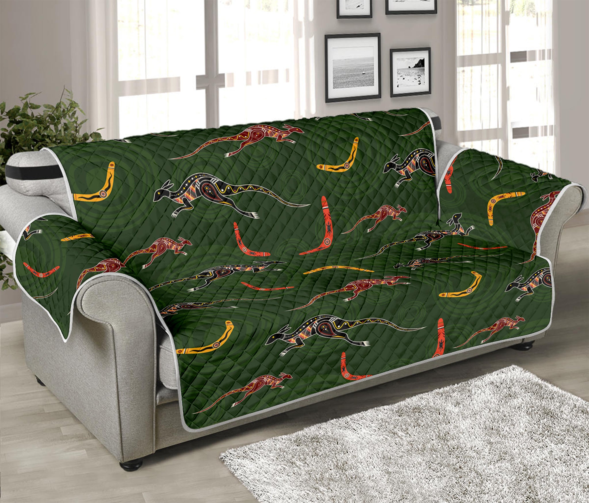 Aboriginal Boomerang And Kangaroo Print Sofa Protector