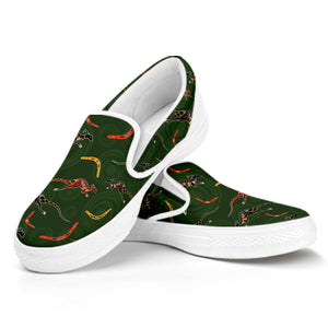 Aboriginal Boomerang And Kangaroo Print White Slip On Shoes