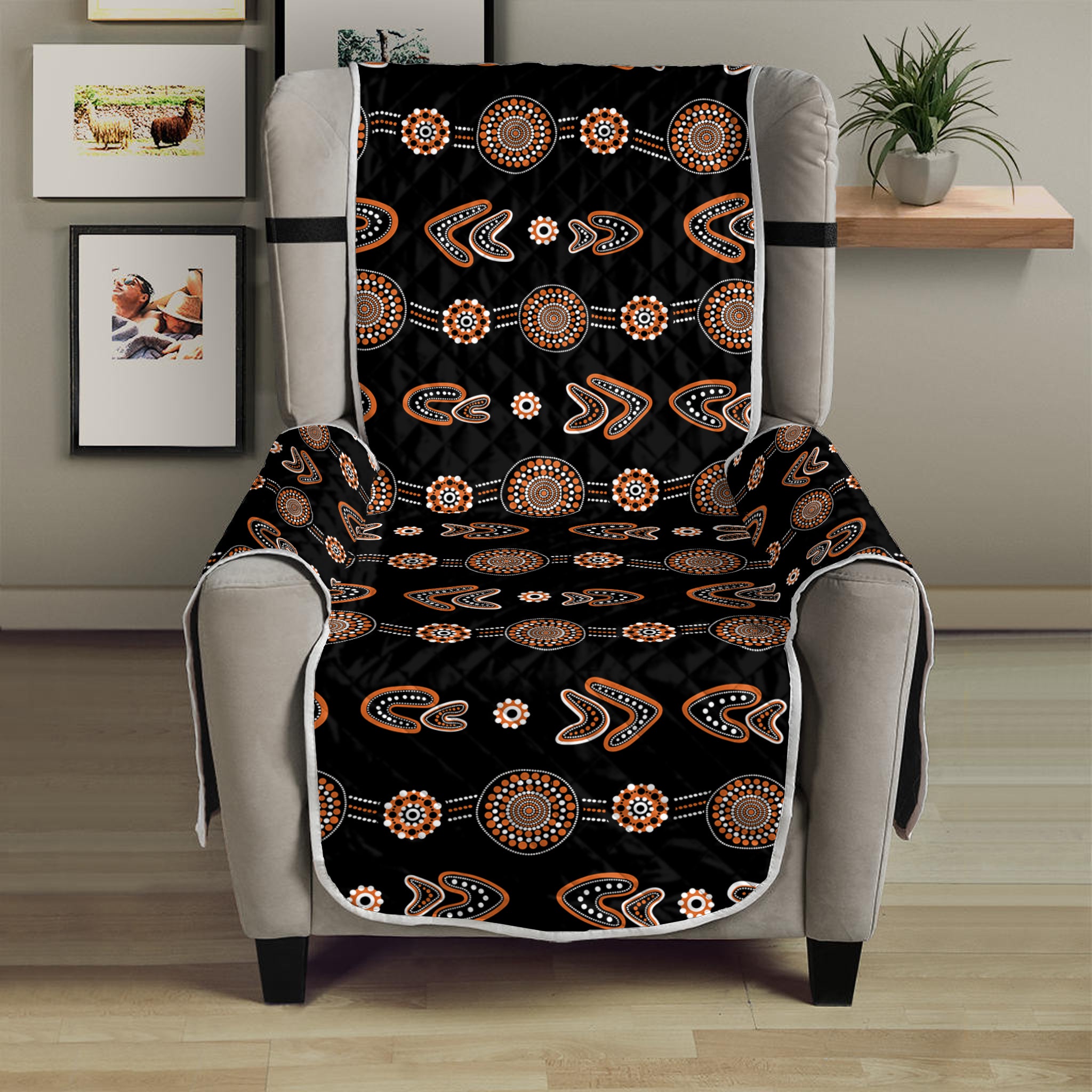 Aboriginal Boomerang Pattern Print Armchair Protector