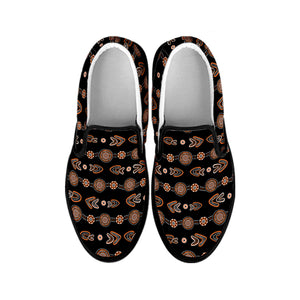 Aboriginal Boomerang Pattern Print Black Slip On Shoes