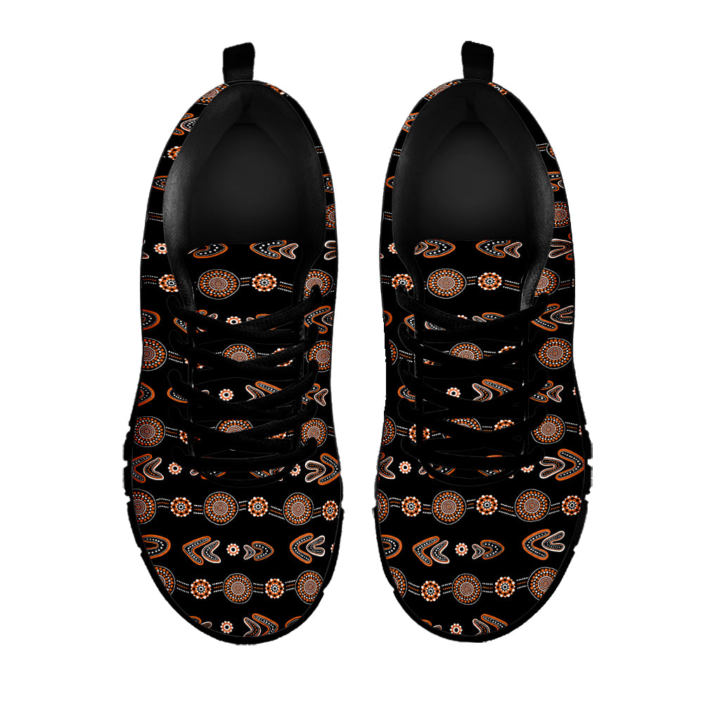 Aboriginal Boomerang Pattern Print Black Sneakers