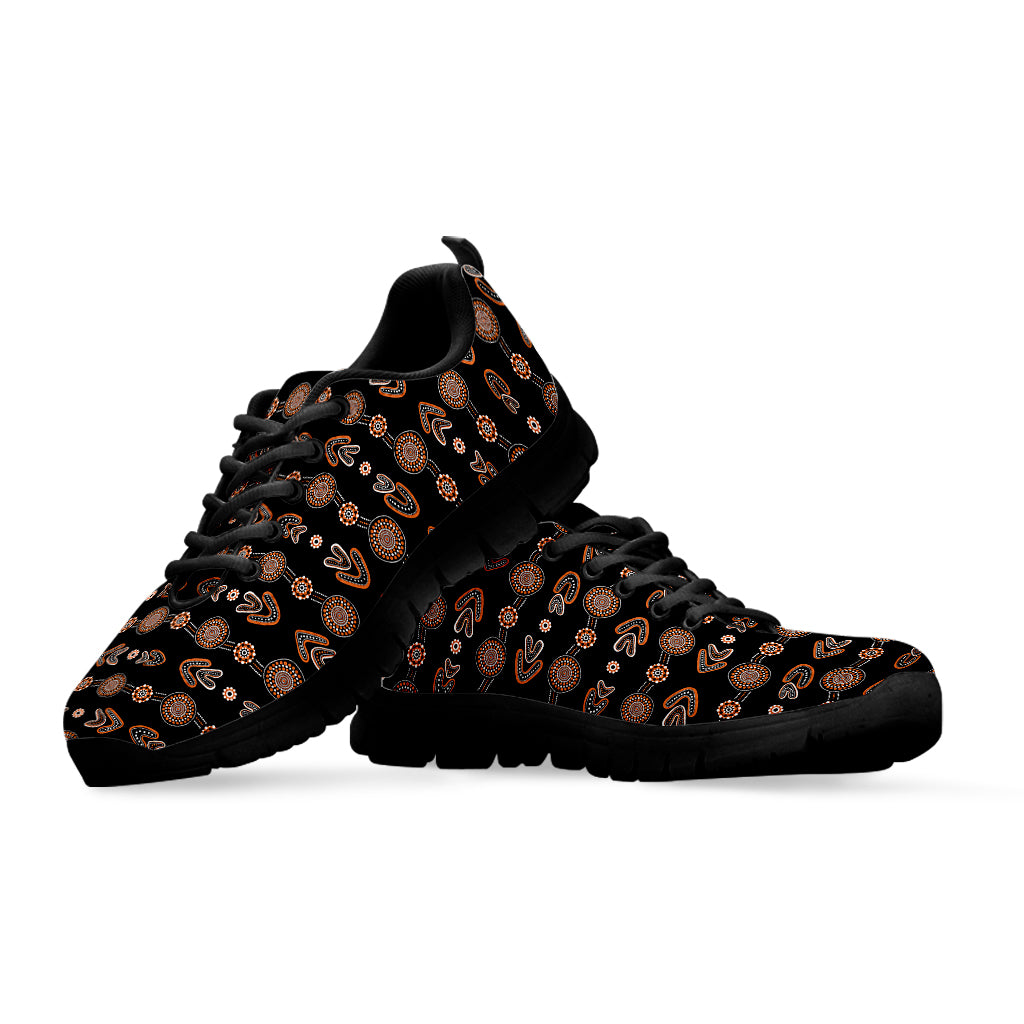 Aboriginal Boomerang Pattern Print Black Sneakers