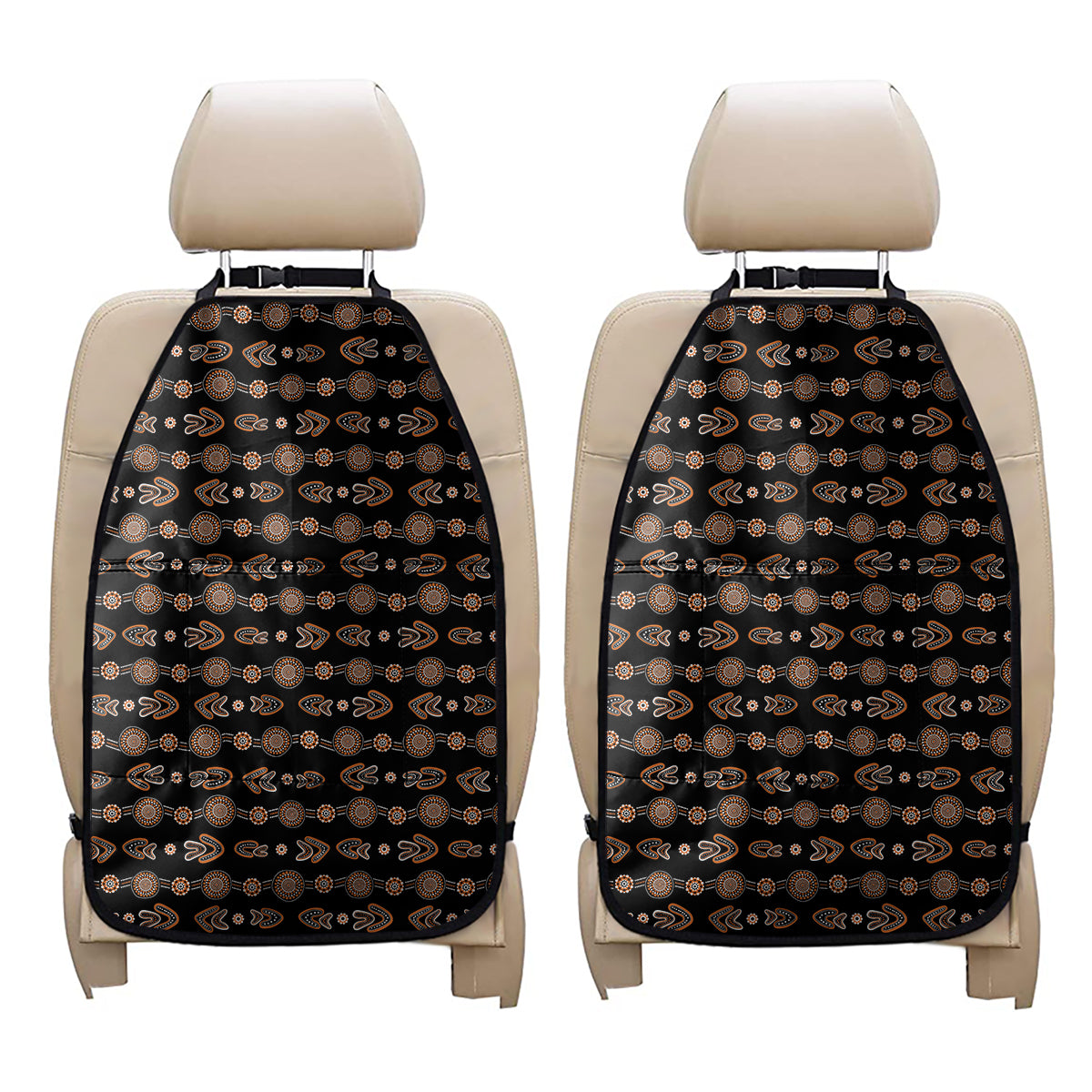 Aboriginal Boomerang Pattern Print Car Seat Organizers