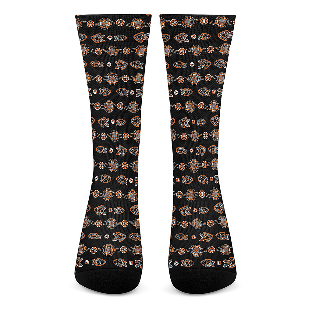 Aboriginal Boomerang Pattern Print Crew Socks