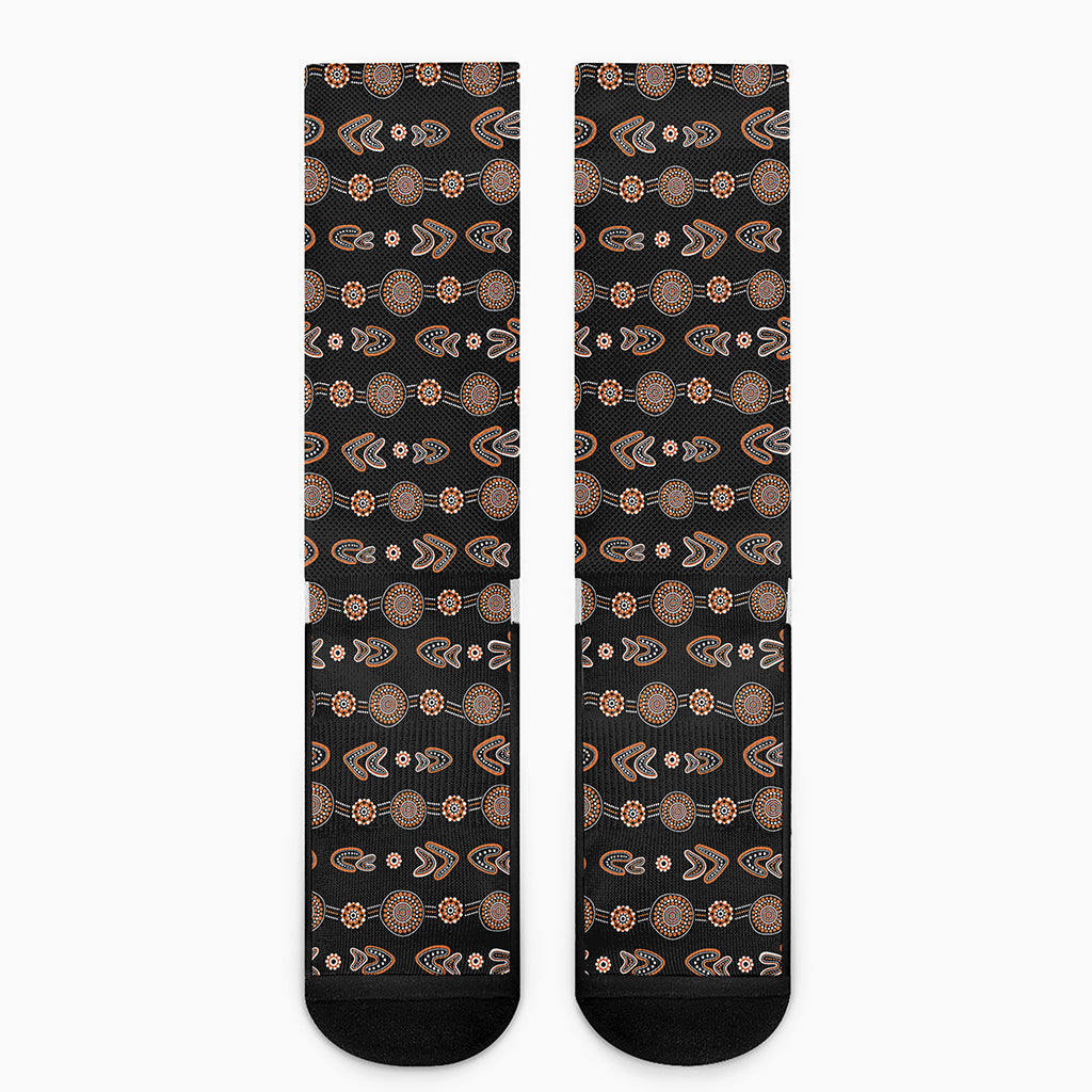 Aboriginal Boomerang Pattern Print Crew Socks