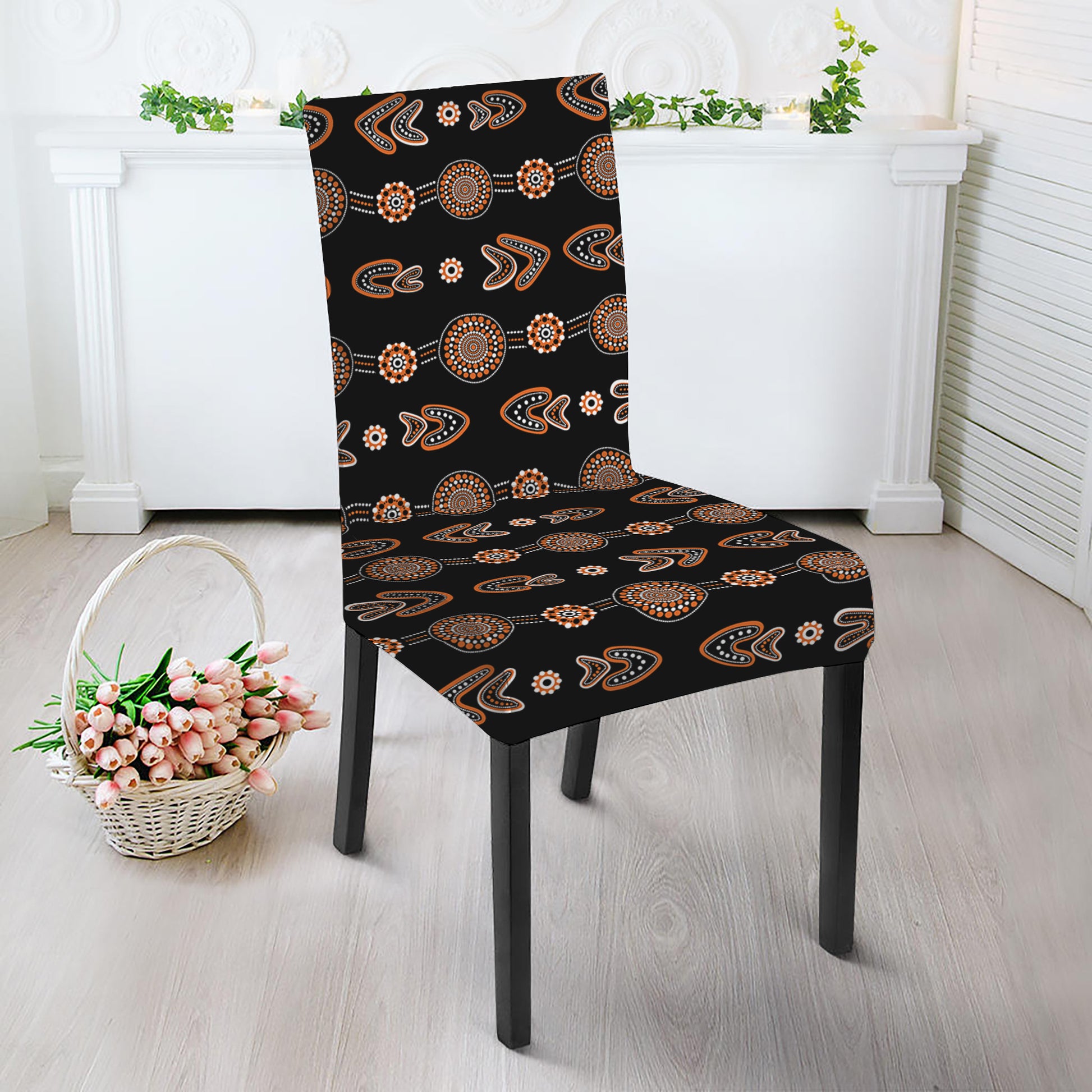 Aboriginal Boomerang Pattern Print Dining Chair Slipcover