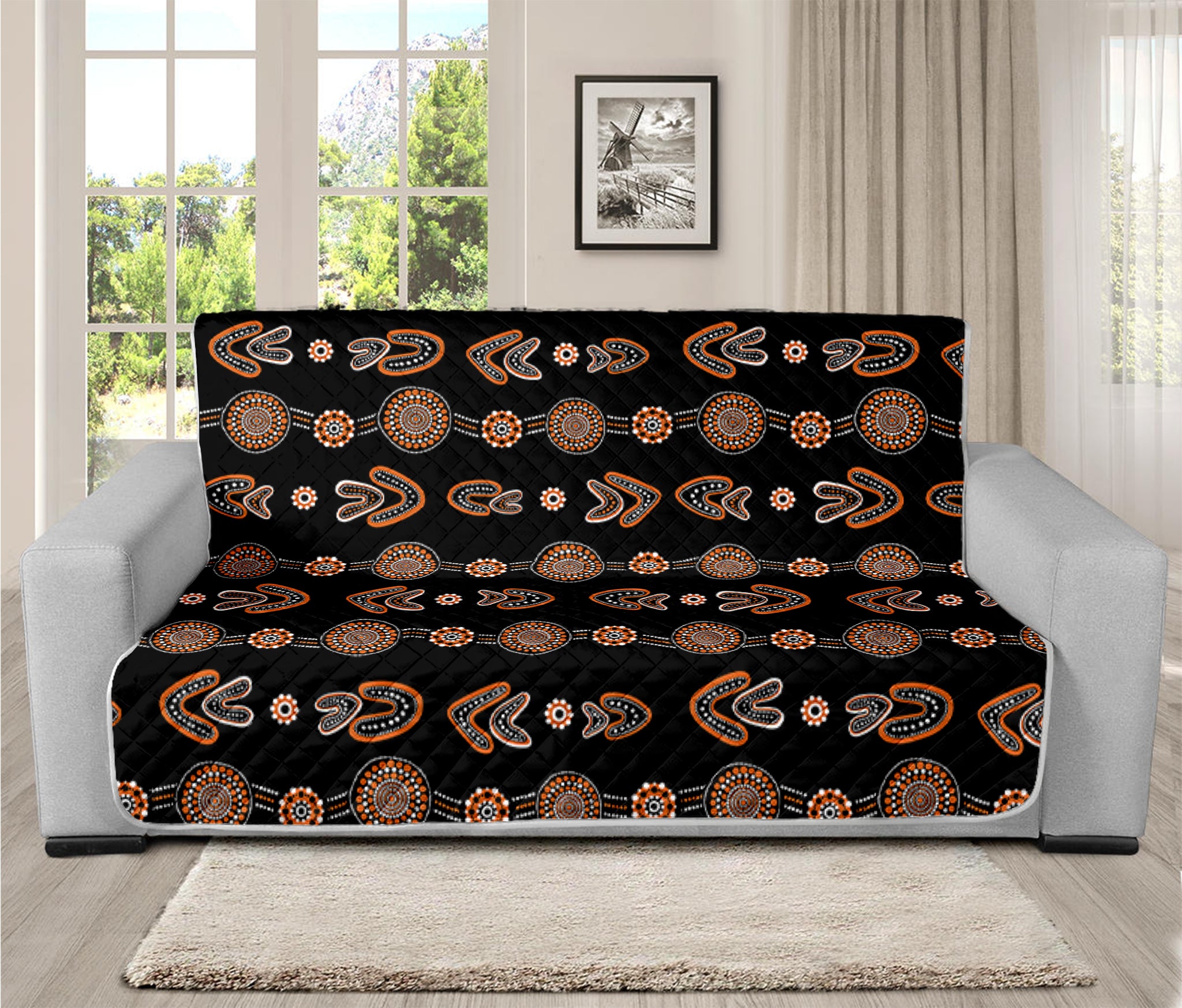 Aboriginal Boomerang Pattern Print Futon Protector