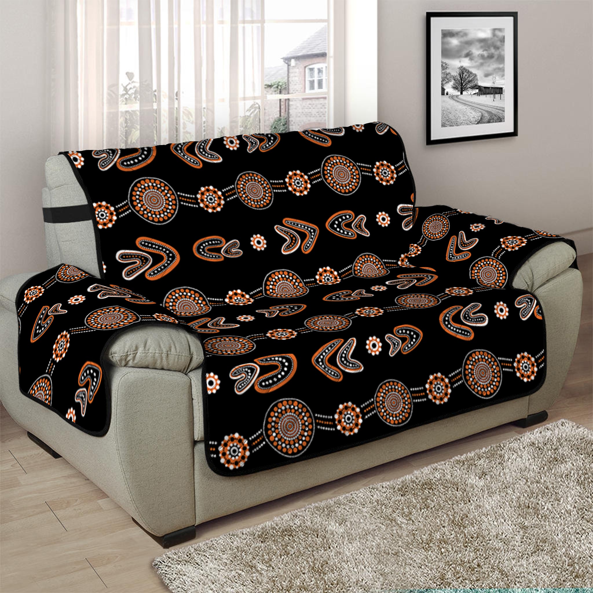 Aboriginal Boomerang Pattern Print Half Sofa Protector