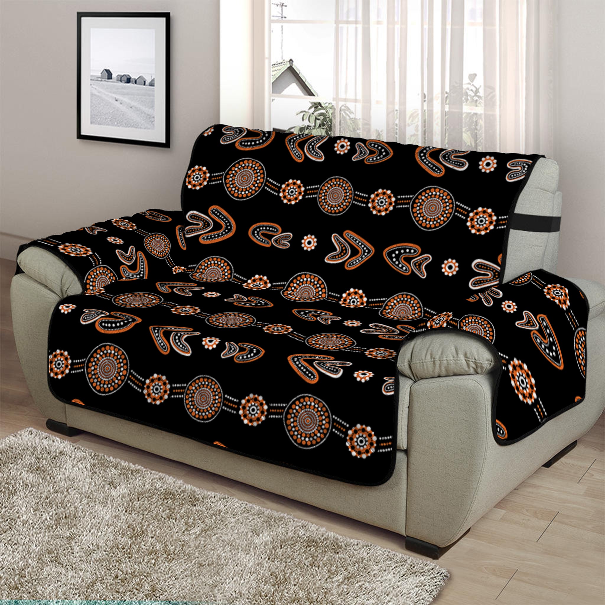 Aboriginal Boomerang Pattern Print Half Sofa Protector