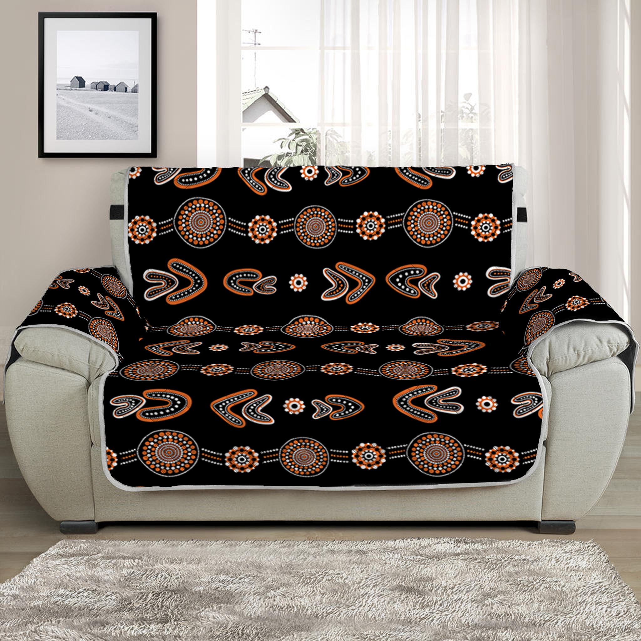 Aboriginal Boomerang Pattern Print Half Sofa Protector