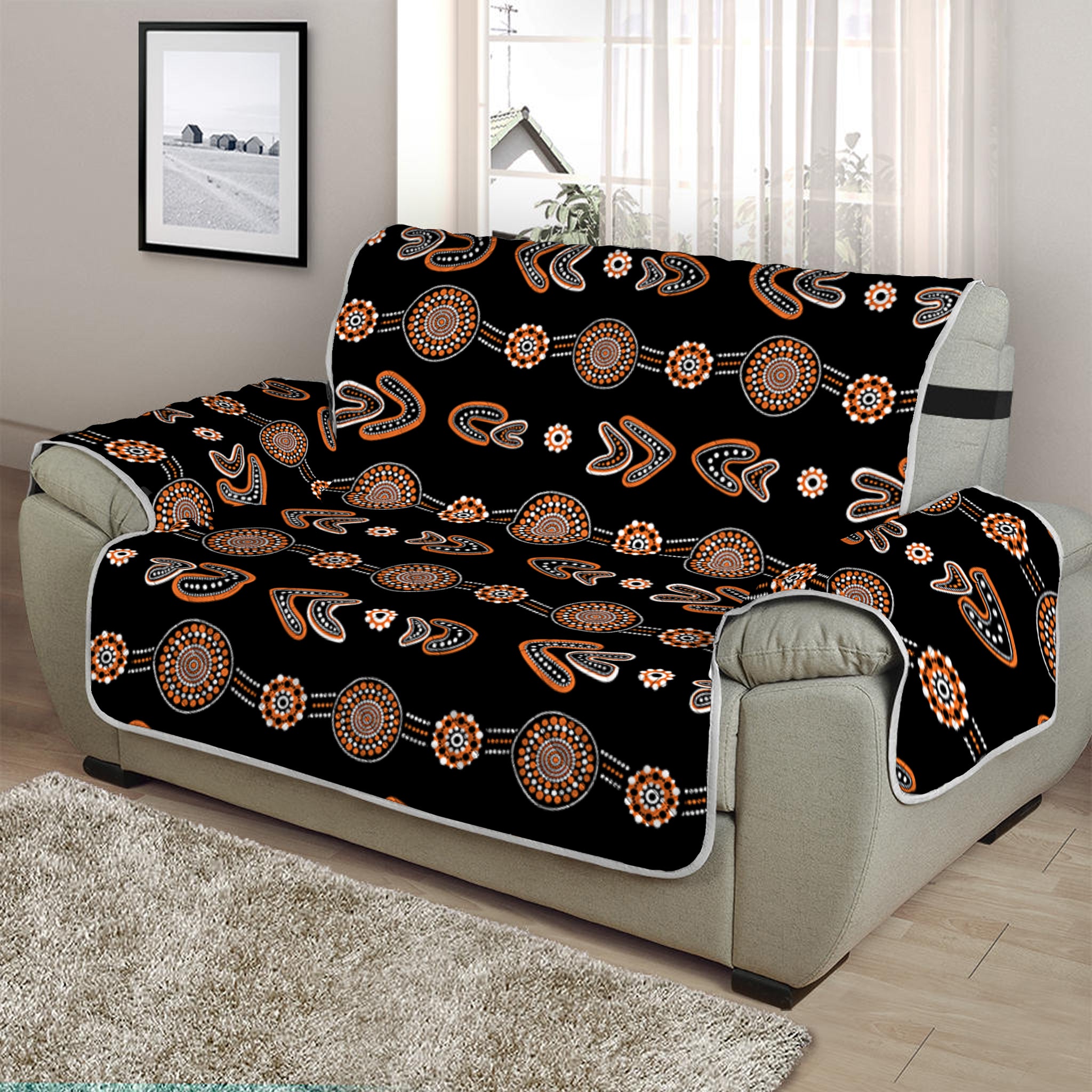 Aboriginal Boomerang Pattern Print Half Sofa Protector