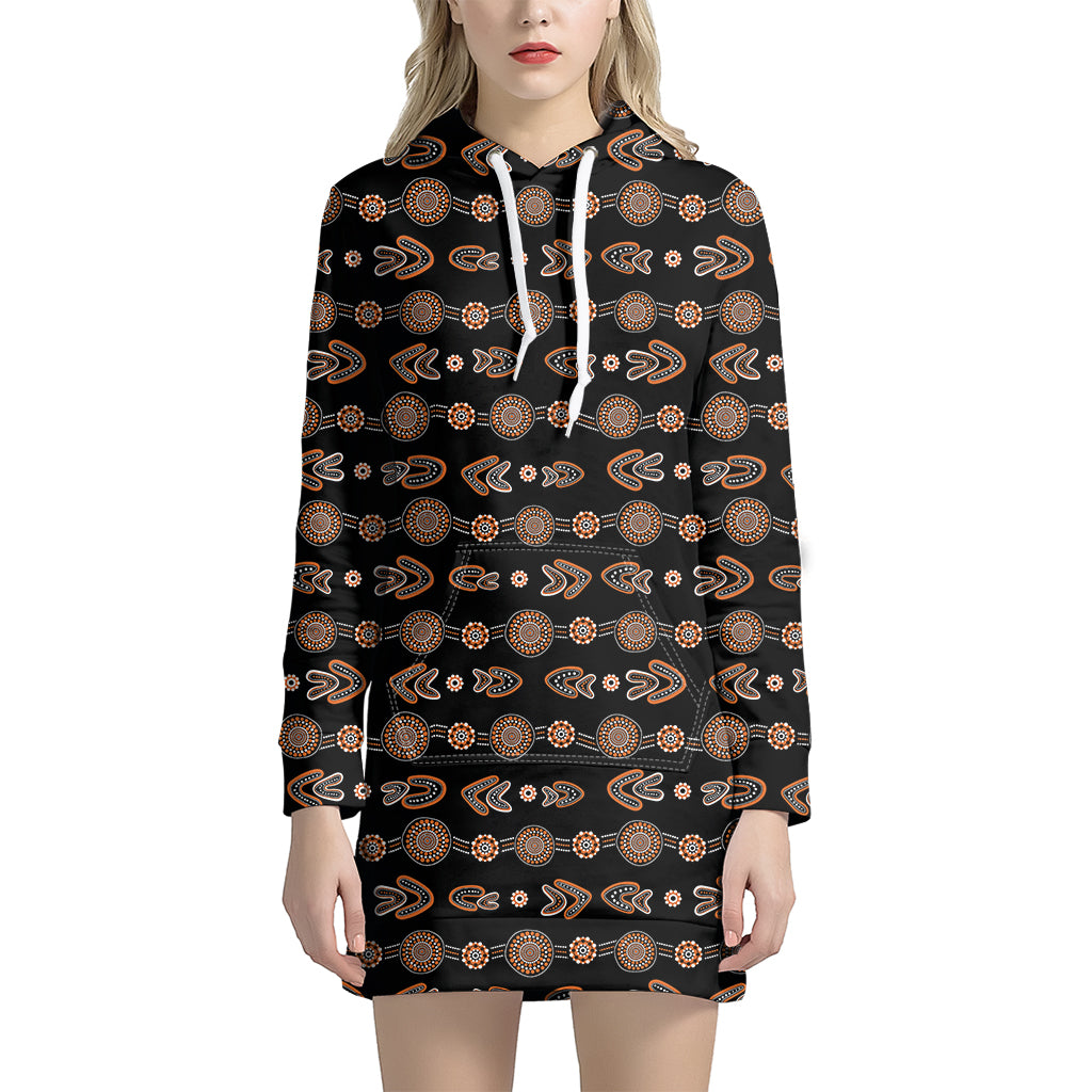 Aboriginal Boomerang Pattern Print Hoodie Dress