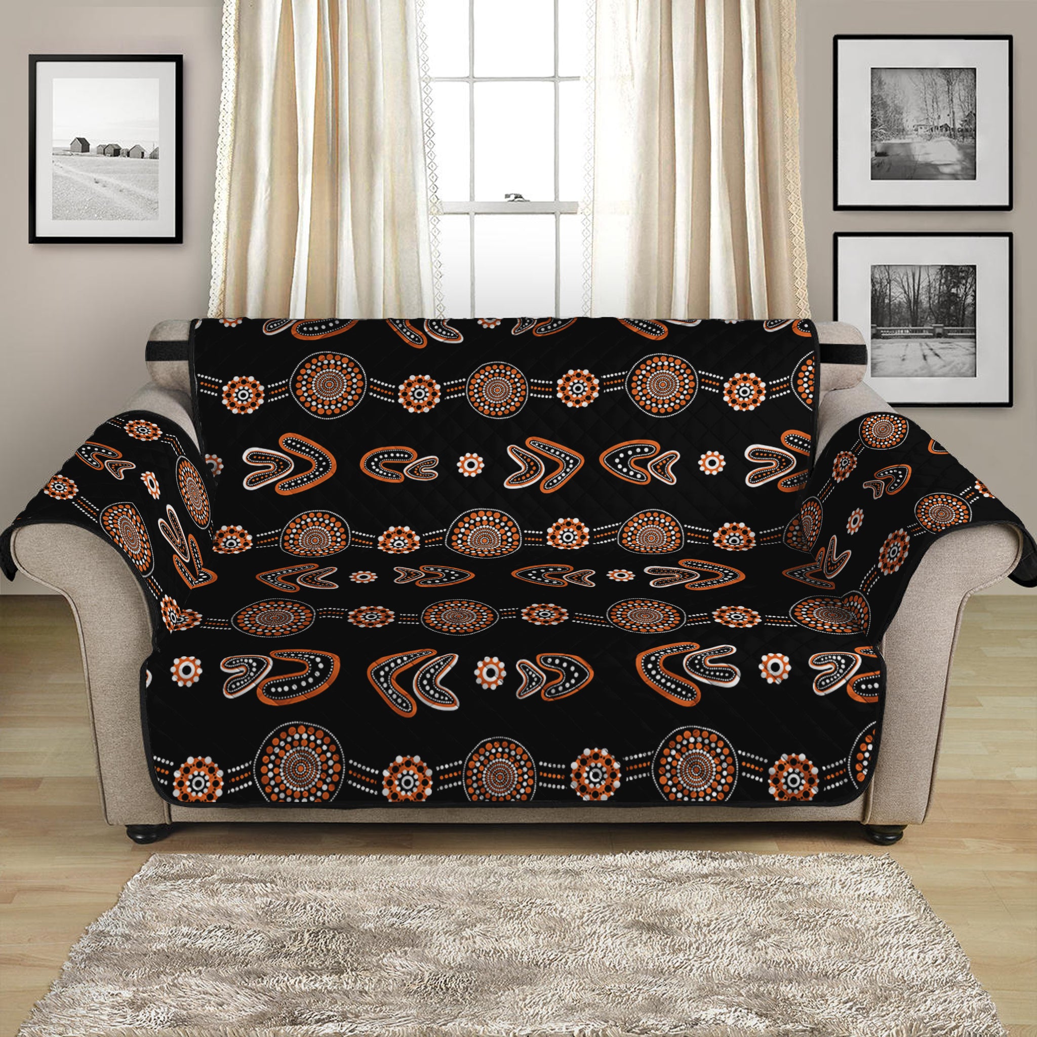 Aboriginal Boomerang Pattern Print Loveseat Protector