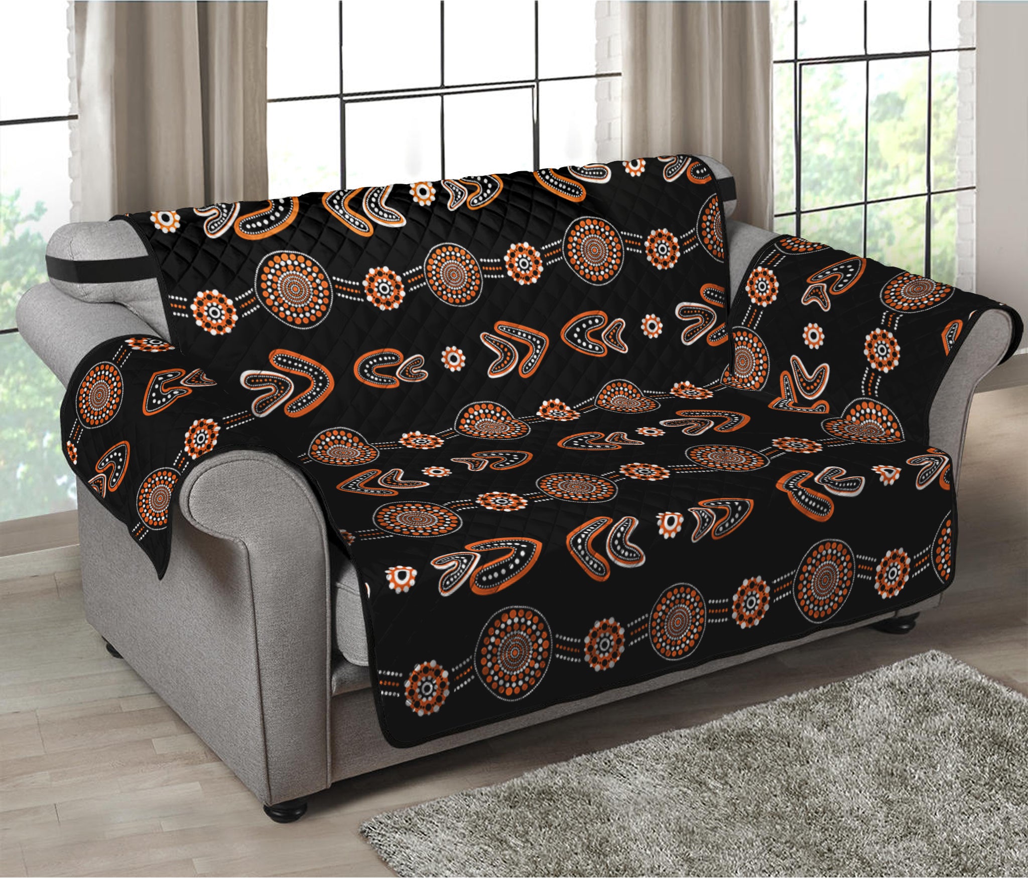 Aboriginal Boomerang Pattern Print Loveseat Protector