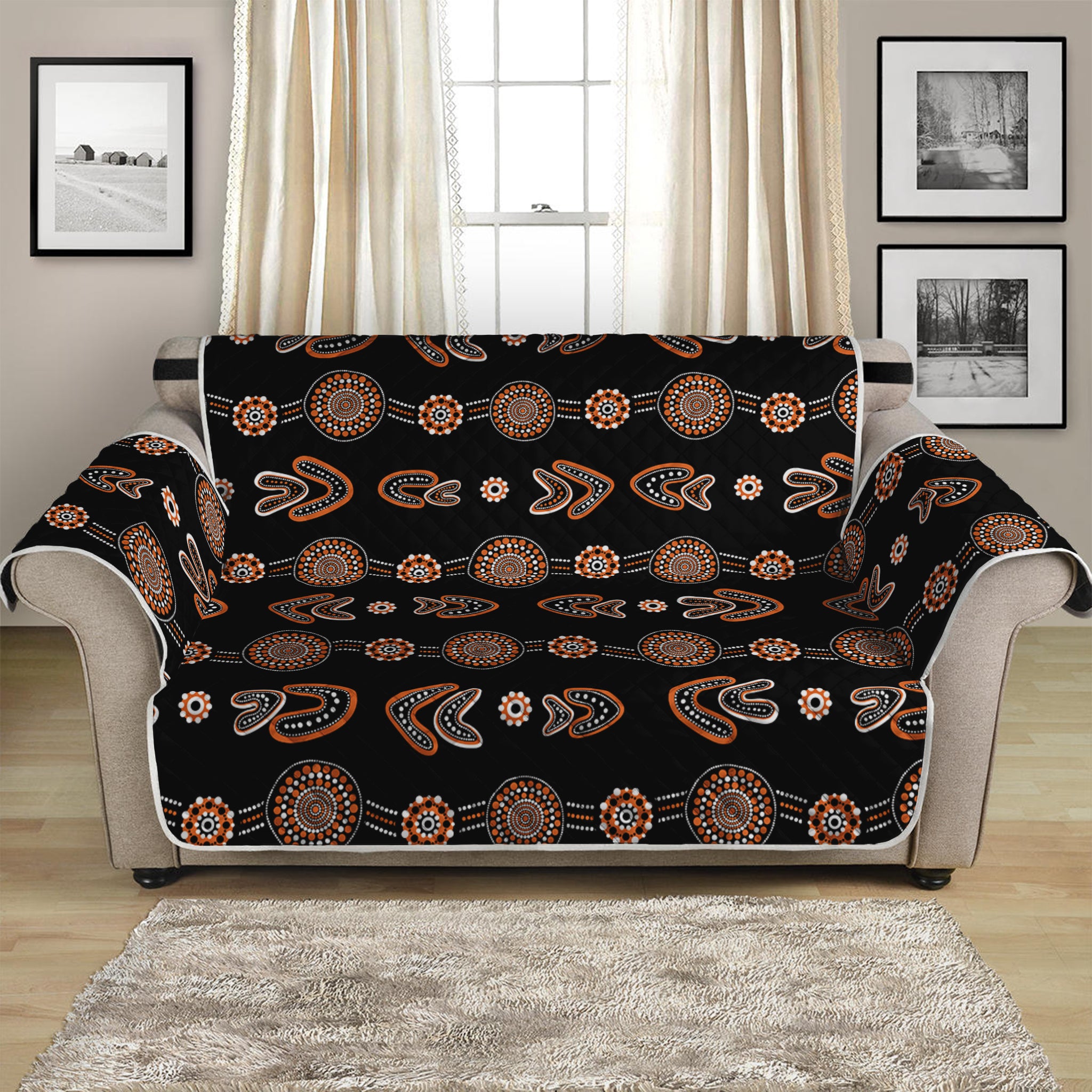 Aboriginal Boomerang Pattern Print Loveseat Protector