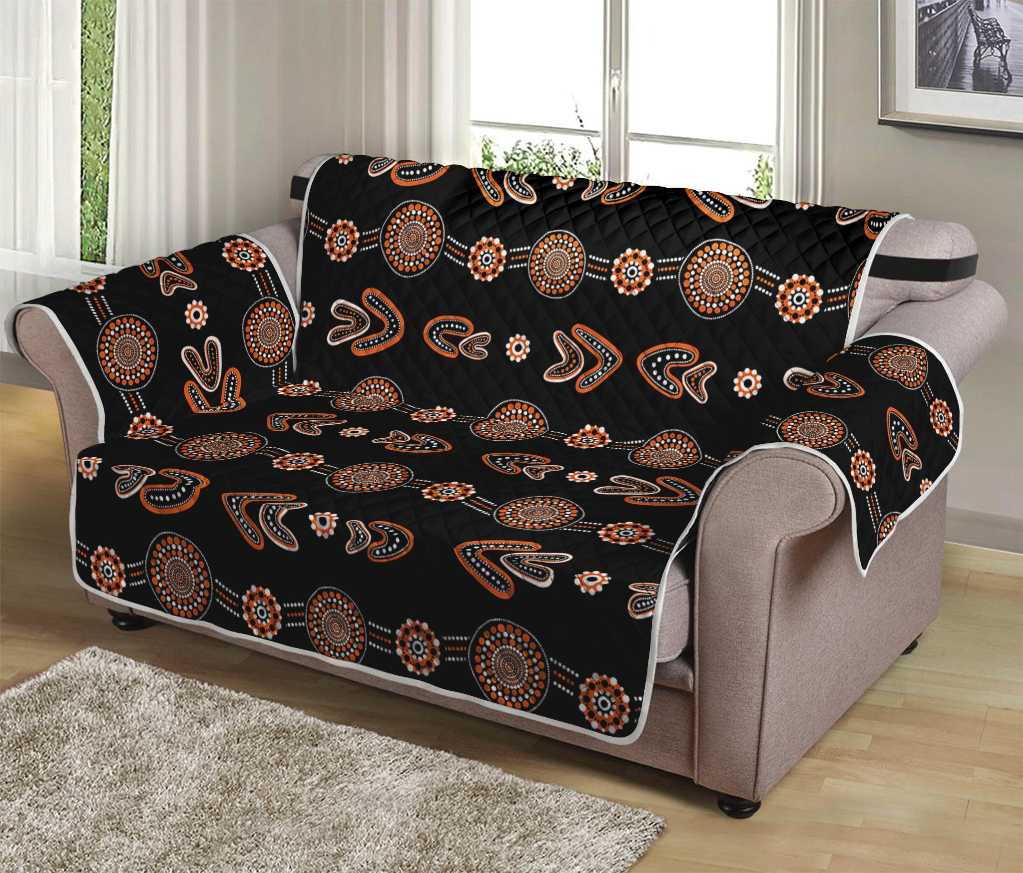 Aboriginal Boomerang Pattern Print Loveseat Protector