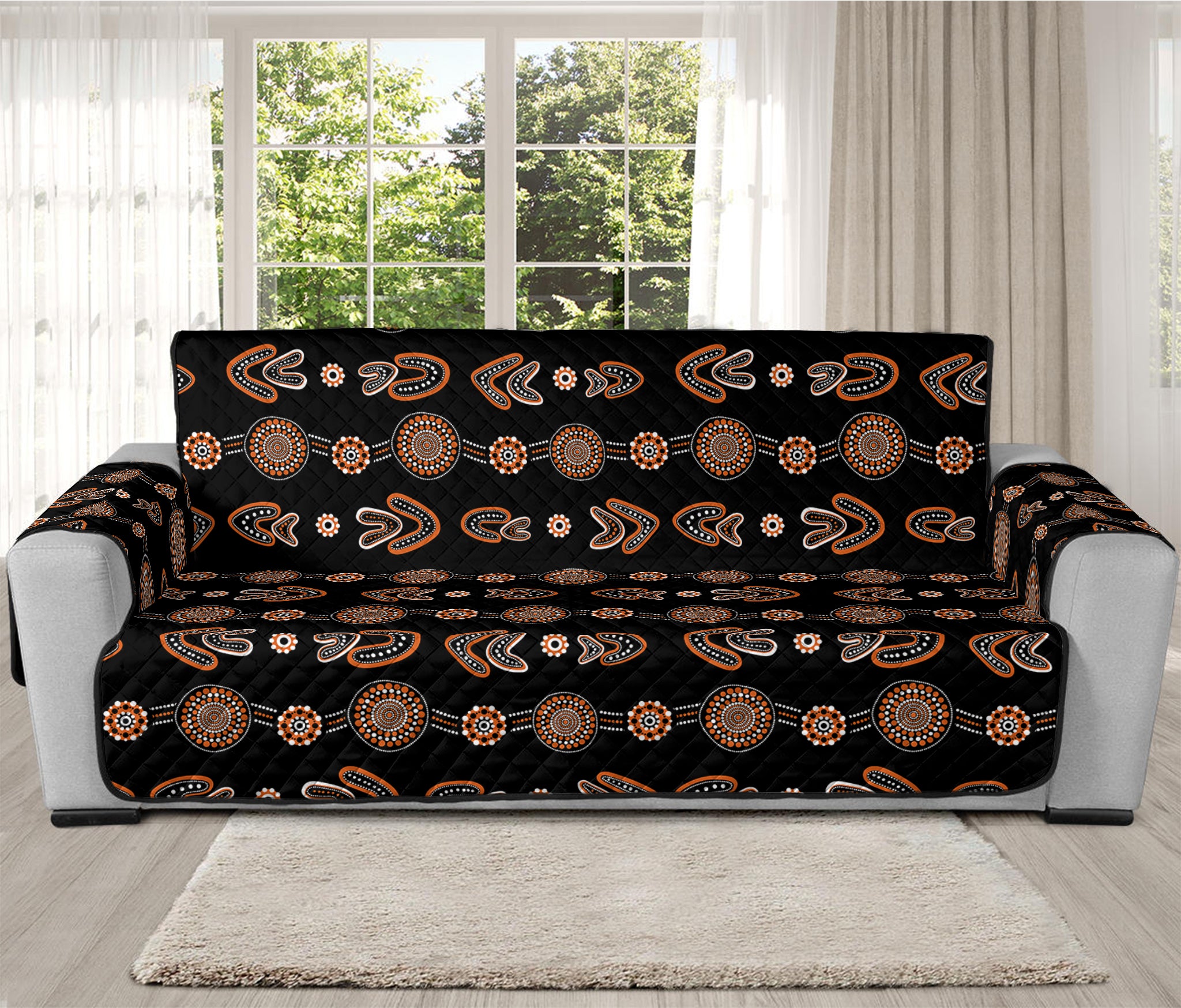 Aboriginal Boomerang Pattern Print Oversized Sofa Protector