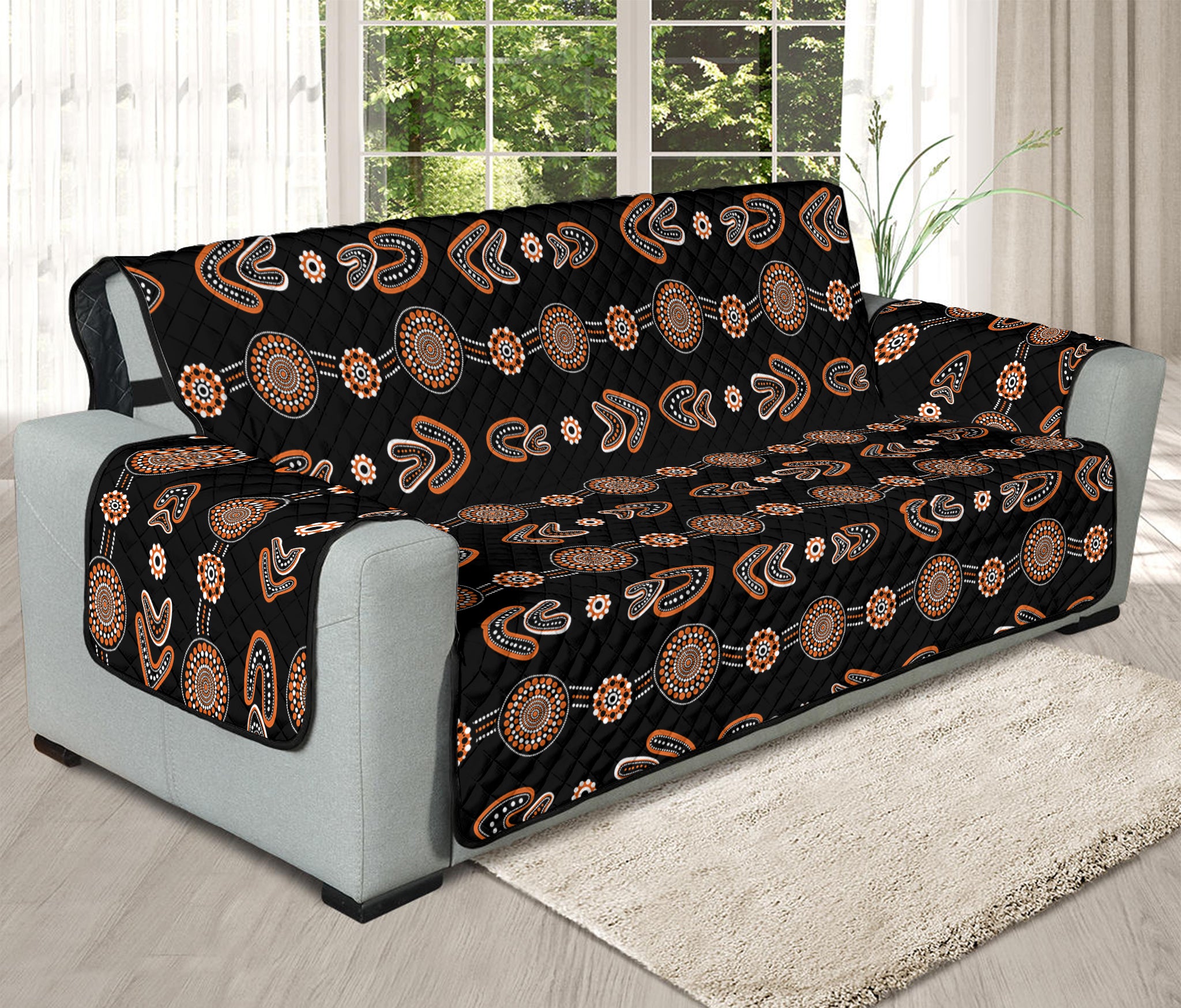 Aboriginal Boomerang Pattern Print Oversized Sofa Protector