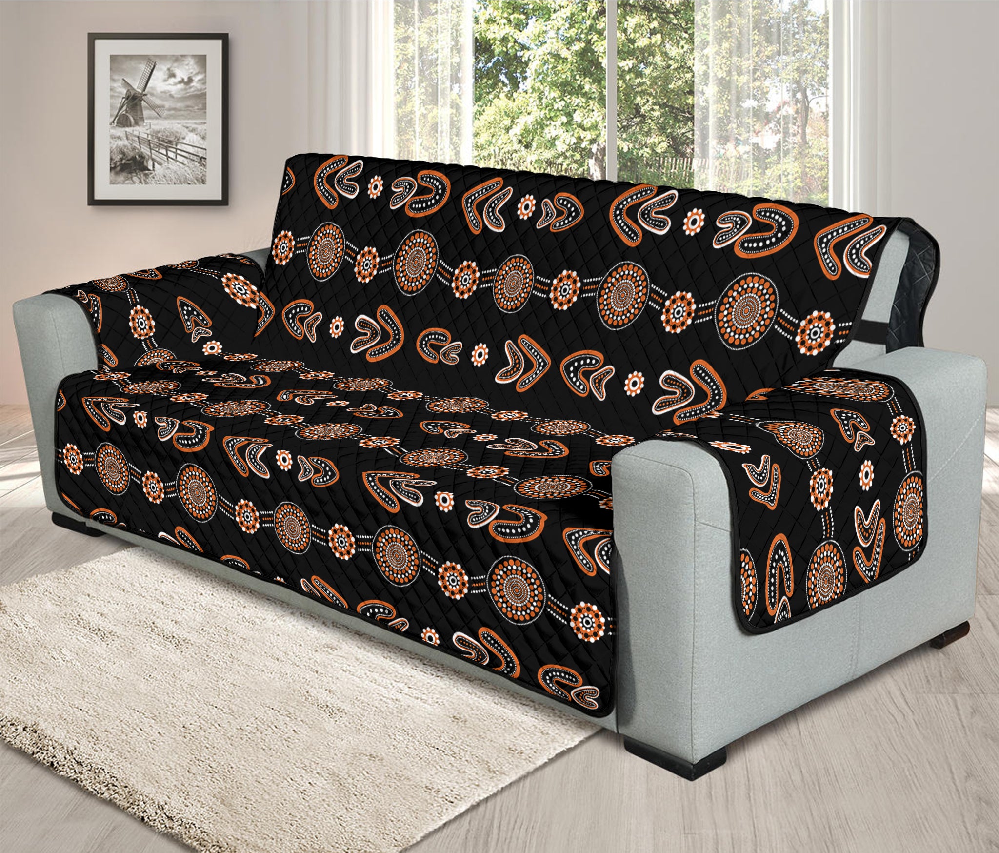 Aboriginal Boomerang Pattern Print Oversized Sofa Protector