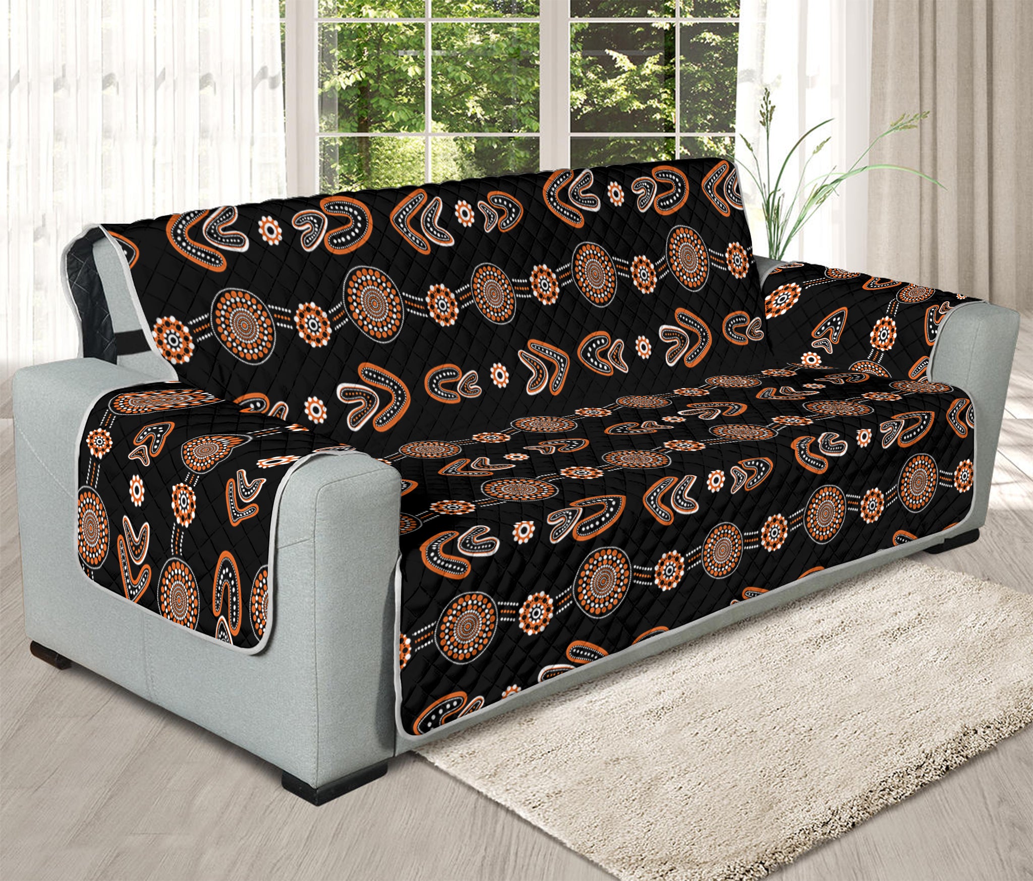 Aboriginal Boomerang Pattern Print Oversized Sofa Protector