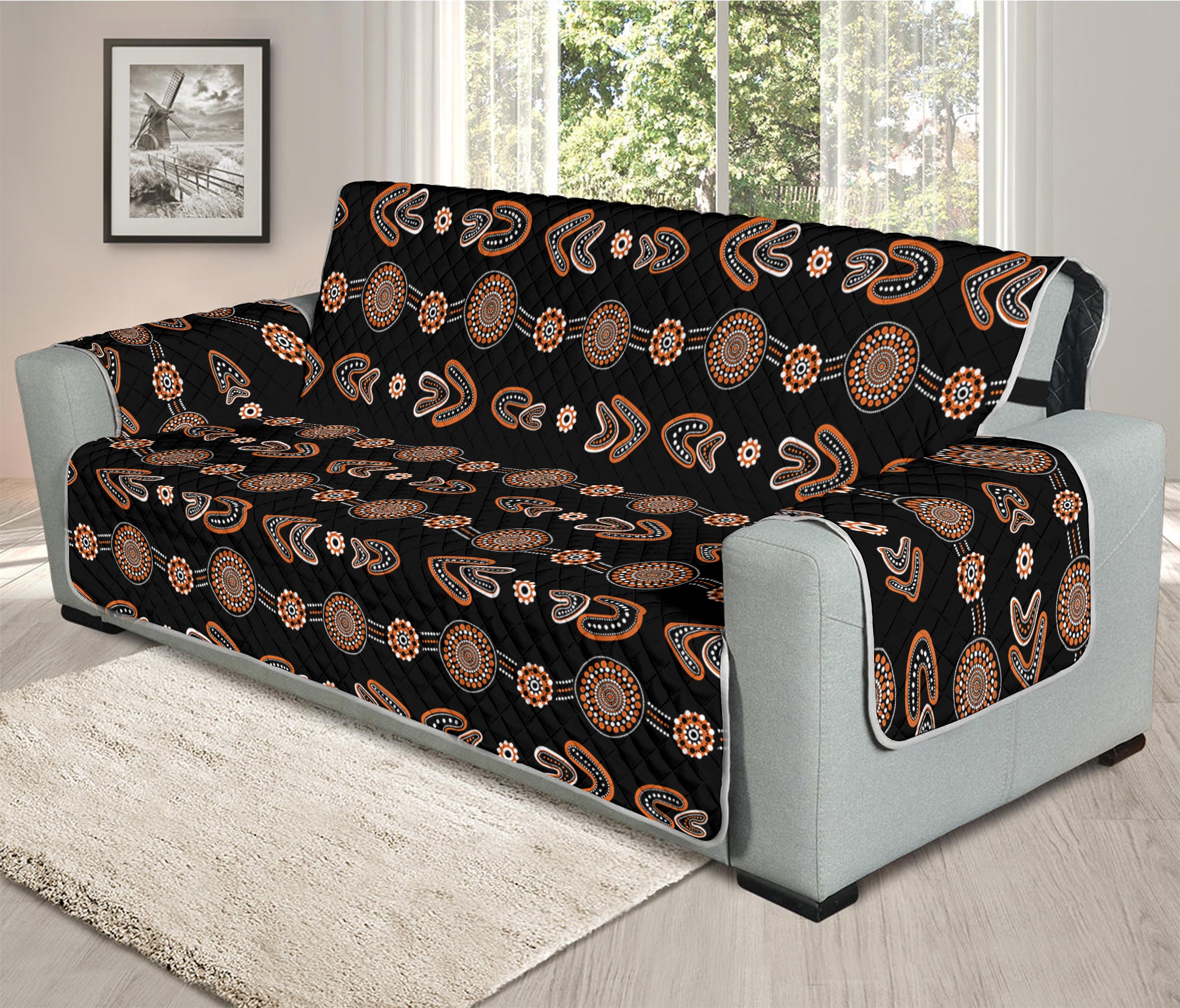 Aboriginal Boomerang Pattern Print Oversized Sofa Protector