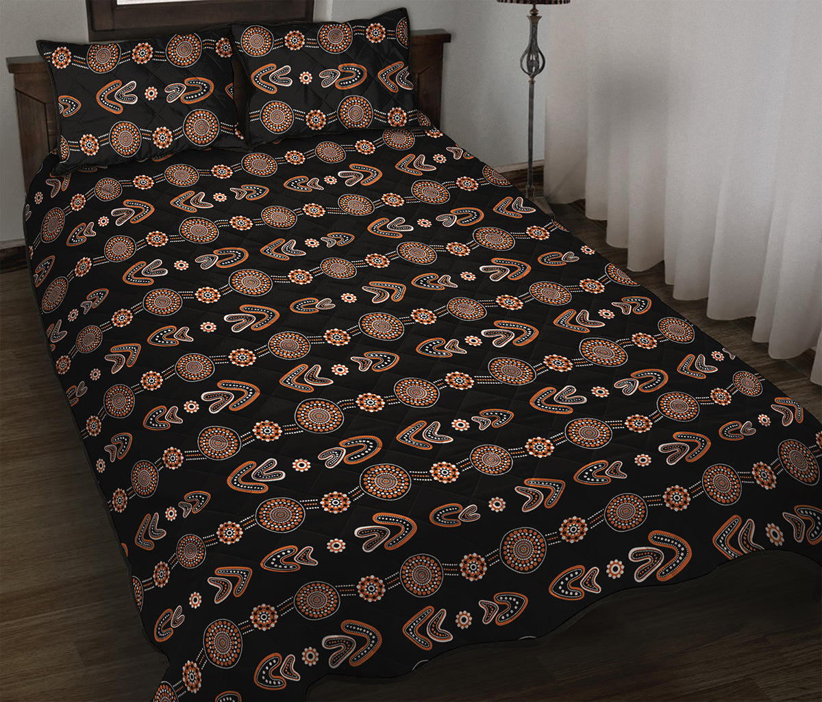 Aboriginal Boomerang Pattern Print Quilt Bed Set
