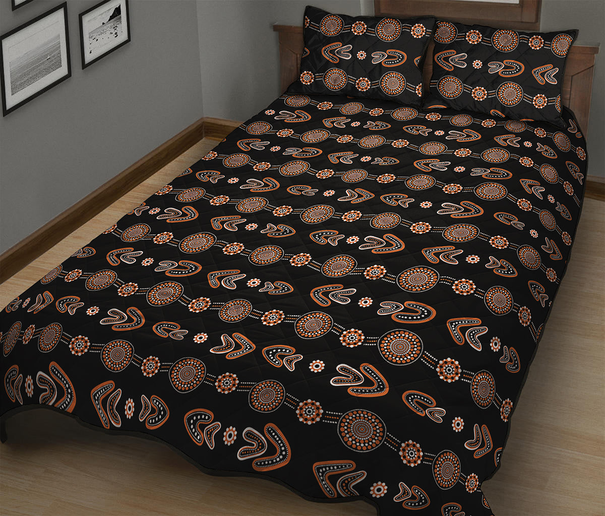 Aboriginal Boomerang Pattern Print Quilt Bed Set