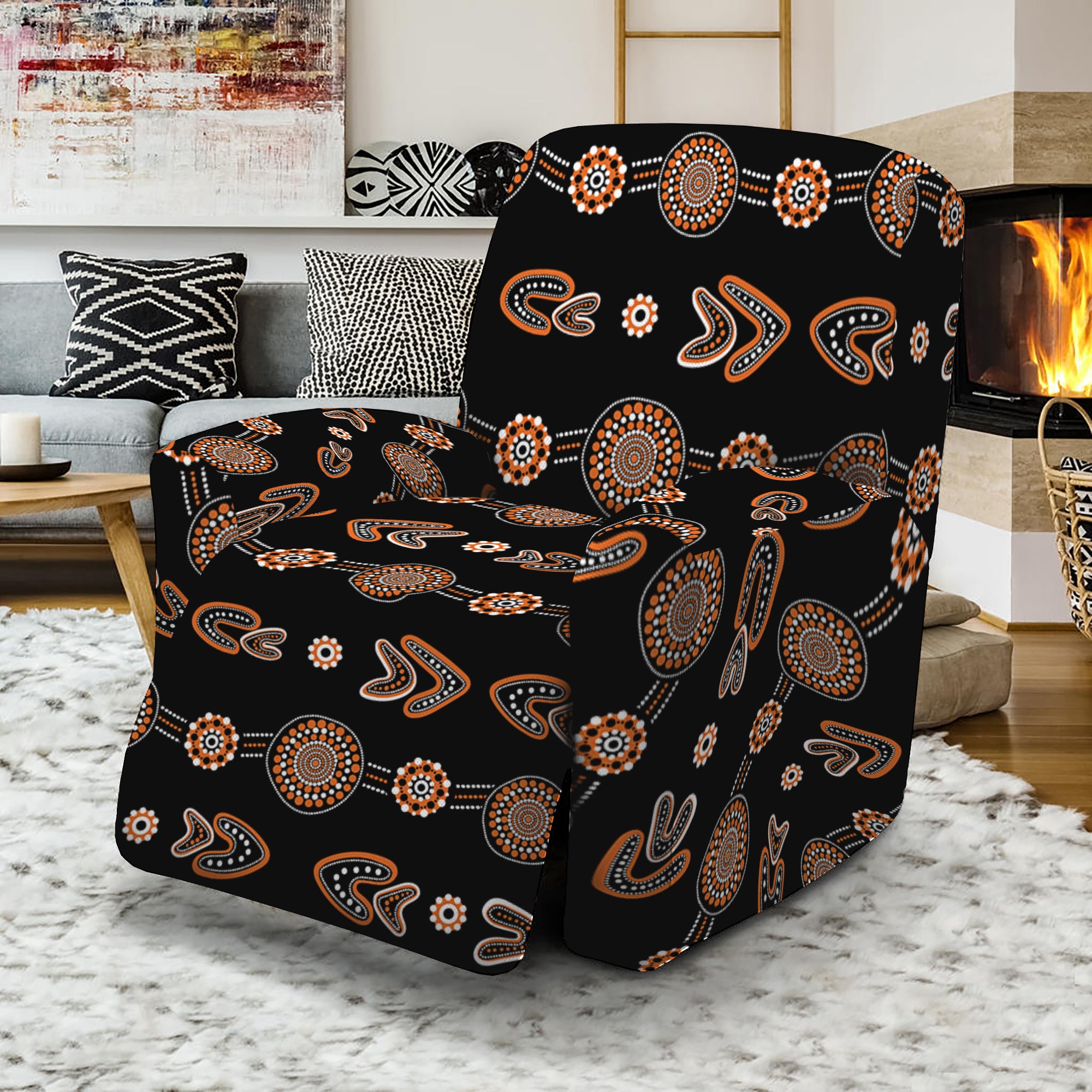 Aboriginal Boomerang Pattern Print Recliner Slipcover